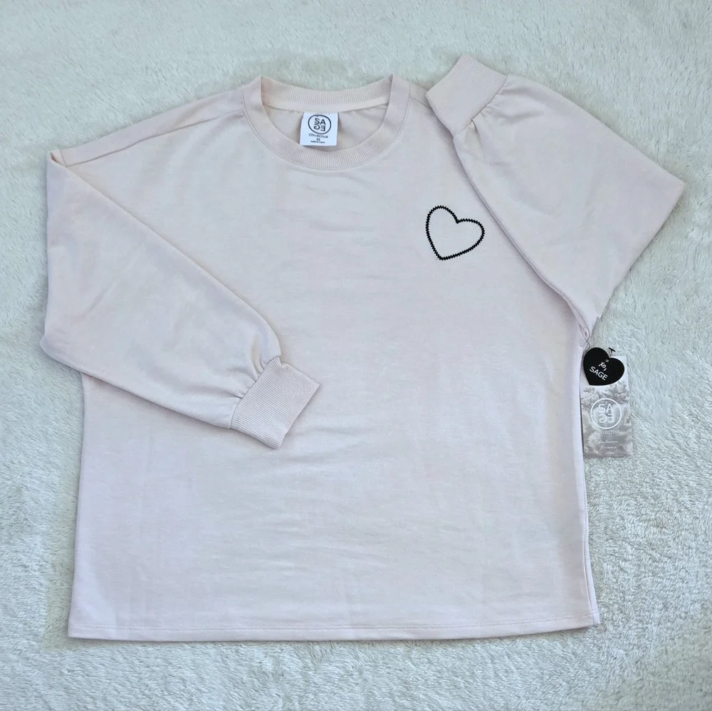 Sage🌿 Collective Stitched🪡 Open Black Heart🖤 Sweatshirt  - NWT - Picture 8 of 14